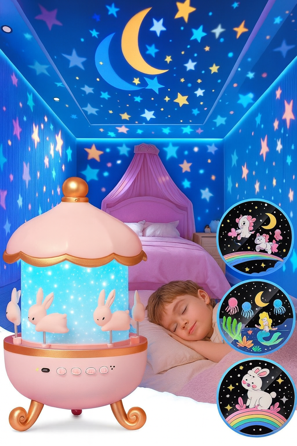 Projecteur Veilleuse Magique™ Endormez vos enfants 2x plus vite avec lumière et musique apaisantes