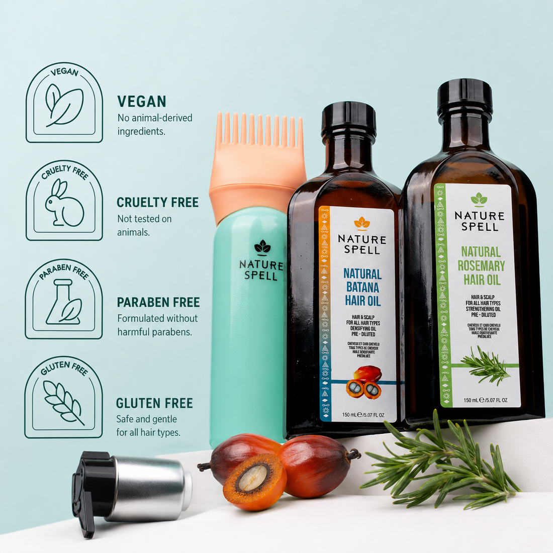 Batana & Rosemary Hair Care Set with Pump and Oil Applicator