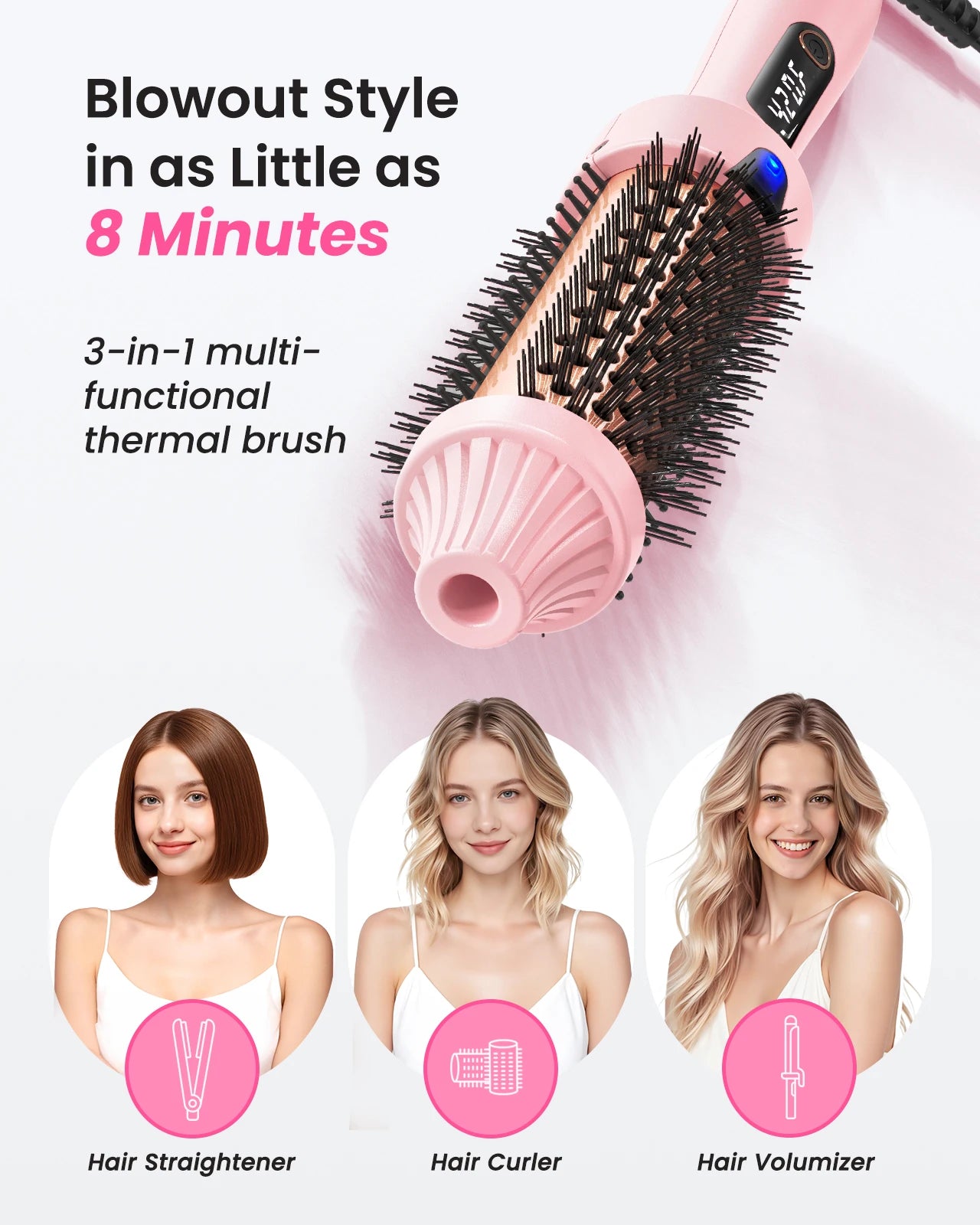 Brosse Chauffante Style Pro™
Lissage & Boucles en Quelques Minutes